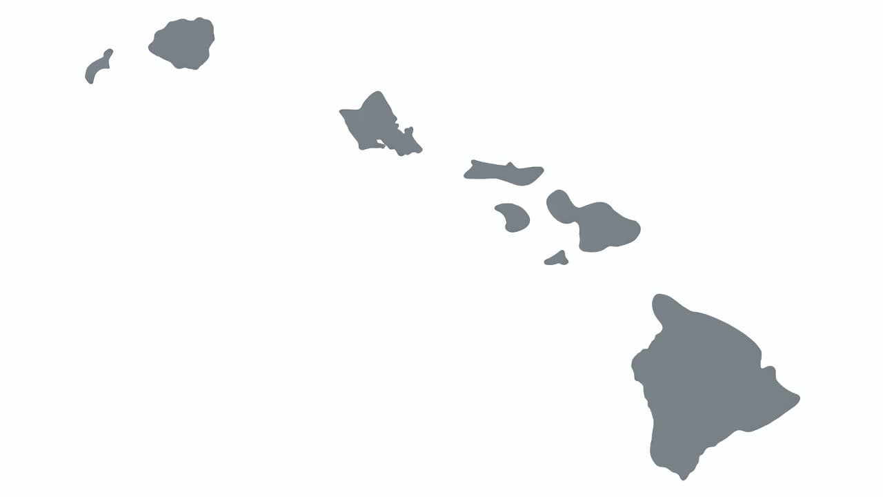 Silhouette map of the Hawaiian Islands. Hilo first, east side next, west side after that, then Oʻahu, then Maui and Kauaʻi.
